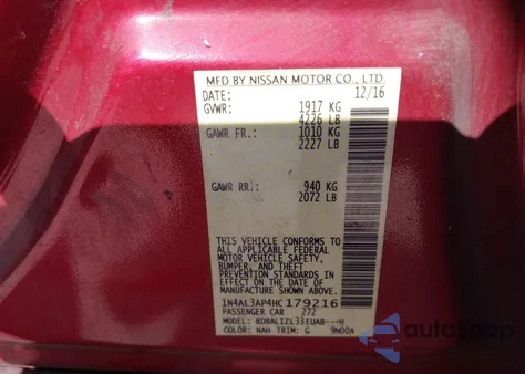 2017 Nissan Altima 2.5 Sv from USA, damaged, VIN 1N4AL3AP4HC179216